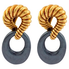 Pendientes vintage Tiffany & Co. de oro amarillo de 18k y hematites día y noche