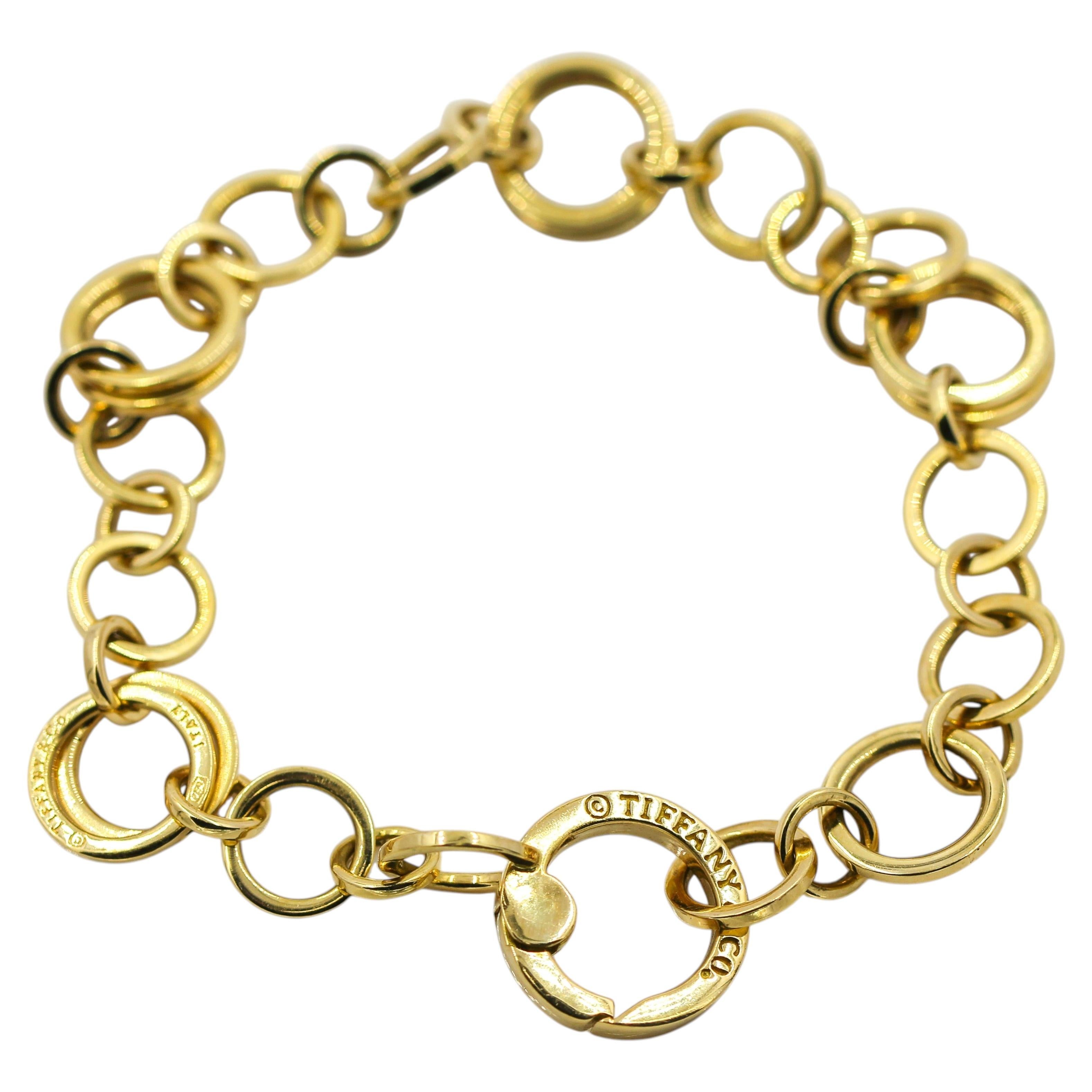 Pulsera vintage de Tiffany & Co. con eslabones circulares de oro amarillo de 18 quilates, 7,25 pulgadas, 18,8 g, Italia, 750