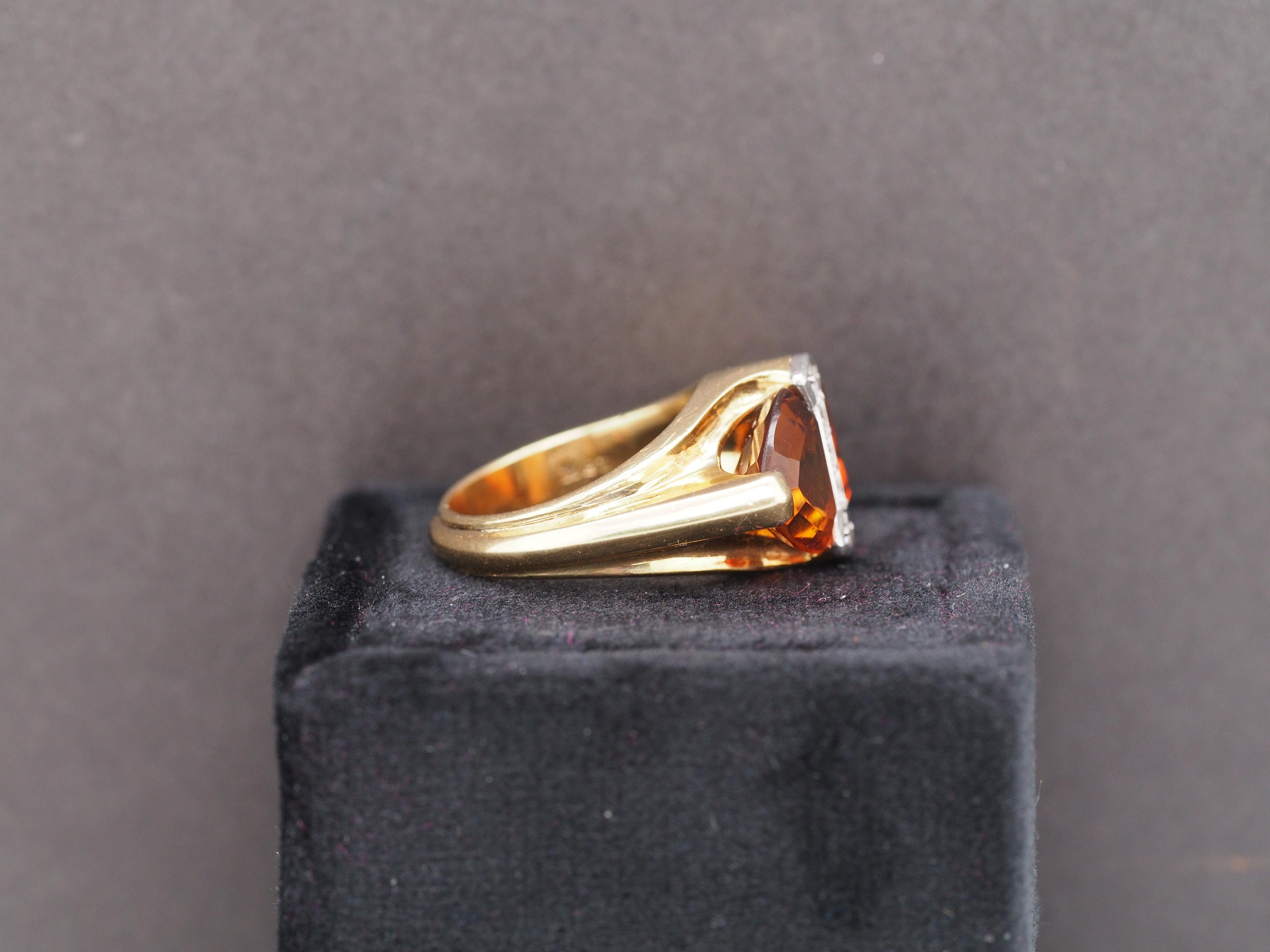 Art déco Tiffany & Co, bague vintage en or jaune 18 carats, citrine et diamants en vente