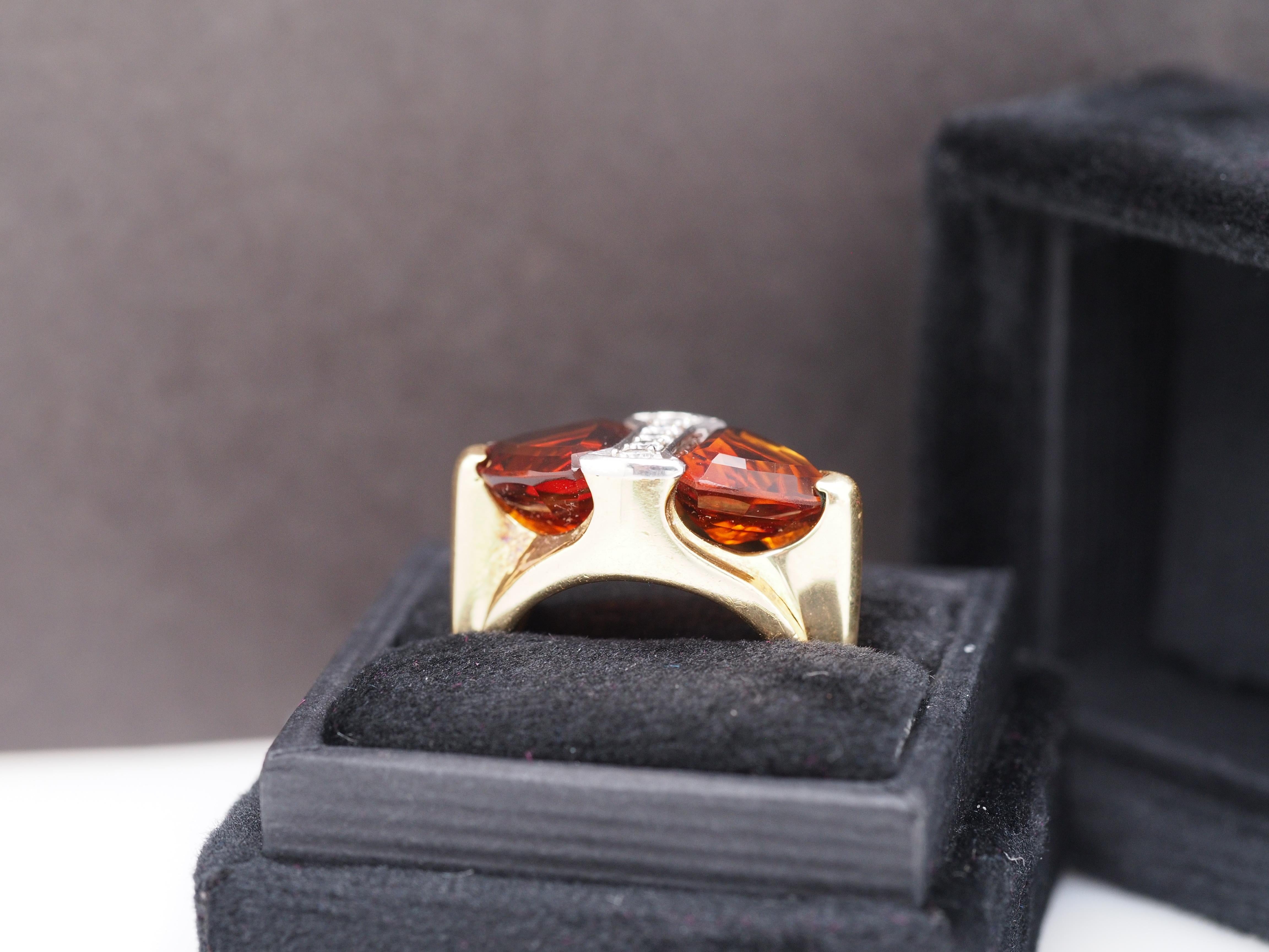 Women's Vintage “Tiffany & Co” 18K Yellow Gold Citrine and Diamond Ring For Sale