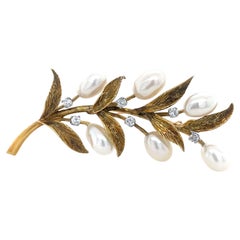 Vintage Tiffany & Co. 18K Yellow Gold, Diamond and Cultured Pearl Branch Brooch