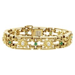 Vintage TIFFANY & Co. 18K Yellow Gold Diamond and Emerald Bracelet Size 6.5"