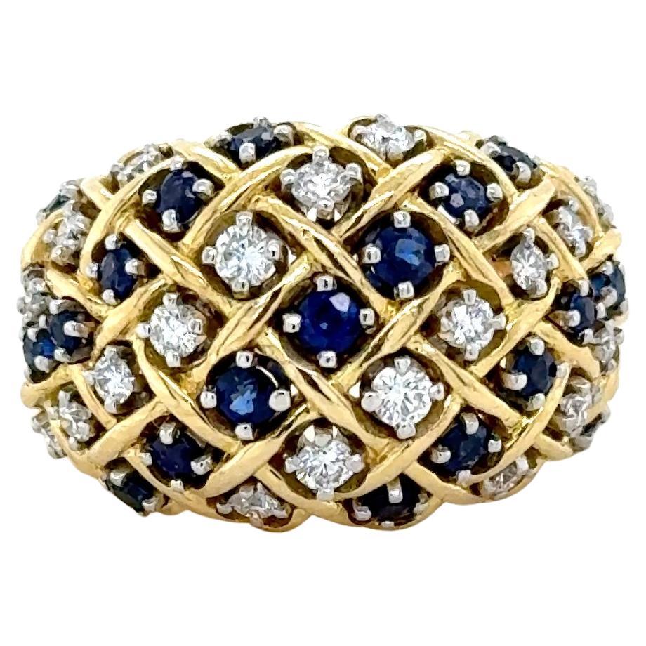 Vintage Tiffany & Co., anello con diamanti e zaffiri in oro giallo 18 carati in vendita