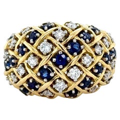Vintage Tiffany & Co, bague en or jaune 18 carats, diamants et saphirs
