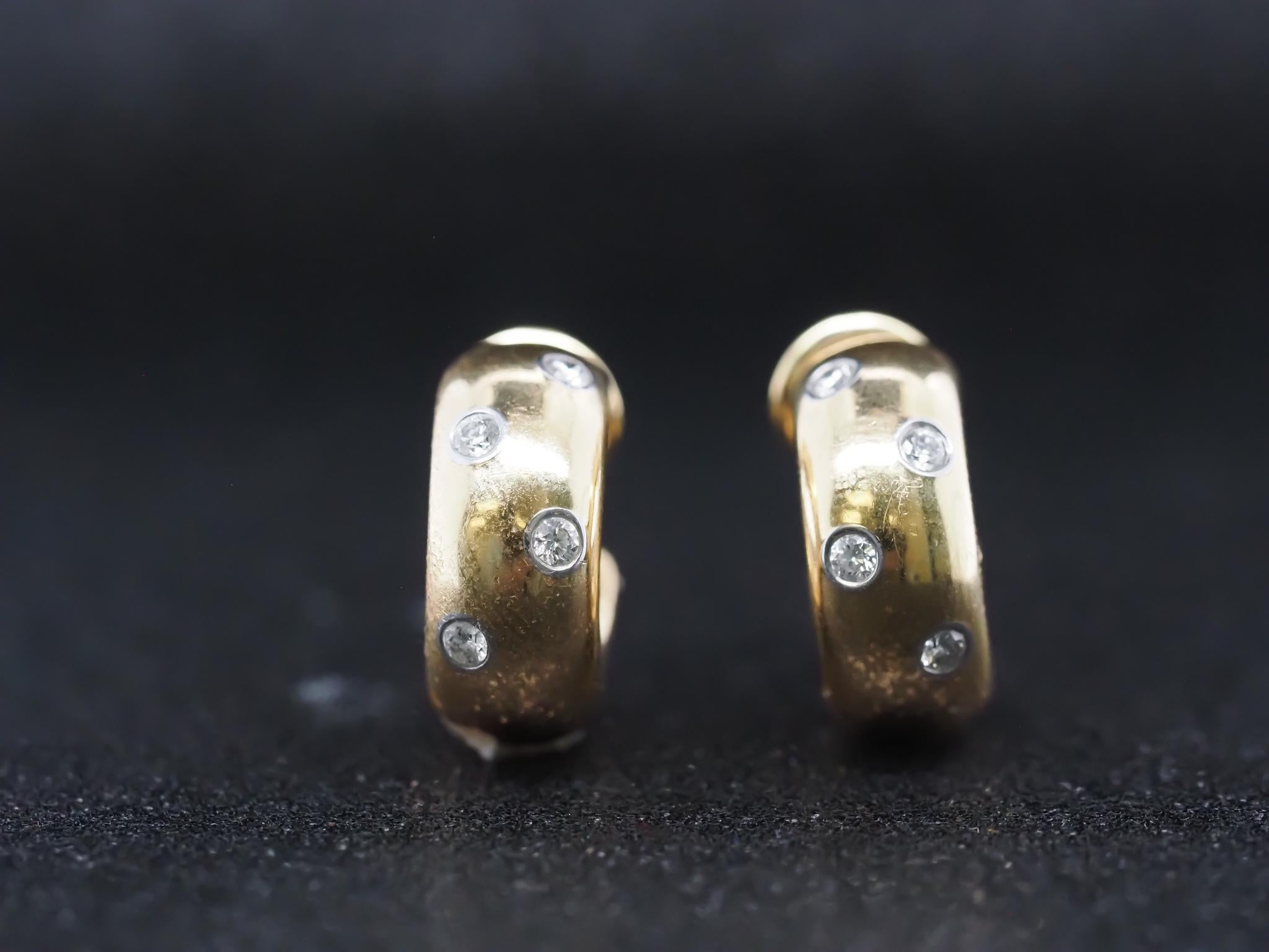 Women's Vintage Tiffany & Co. 18K Yellow Gold Diamond Huggie Earrings For Sale