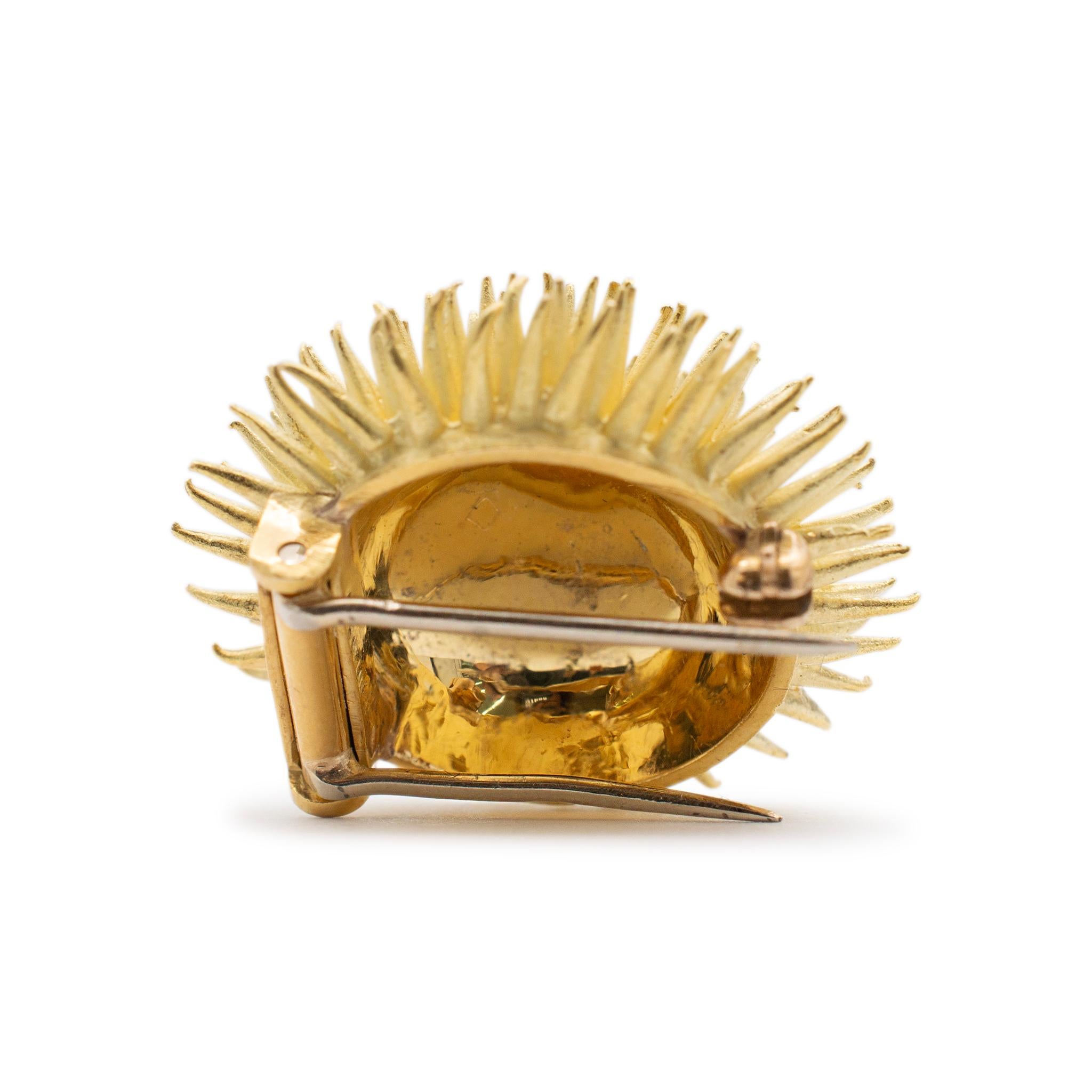 Vintage Tiffany & Co. 18k Yellow Gold Diamond Ruby Sea Urchin Brooch For Sale 1