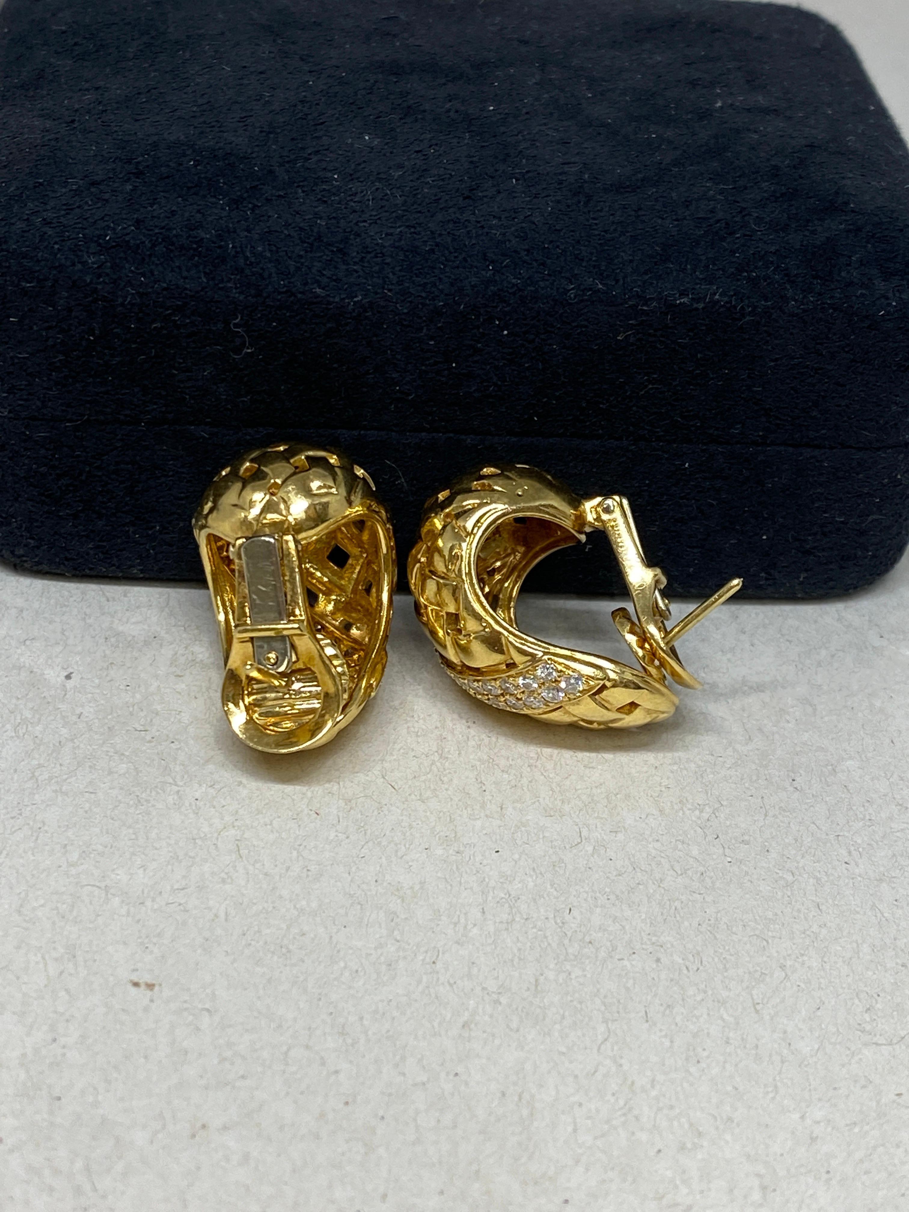 Vintage Tiffany & Co 18k Yellow Gold & Diamond Vannerie Basketweave Earrings For Sale 8