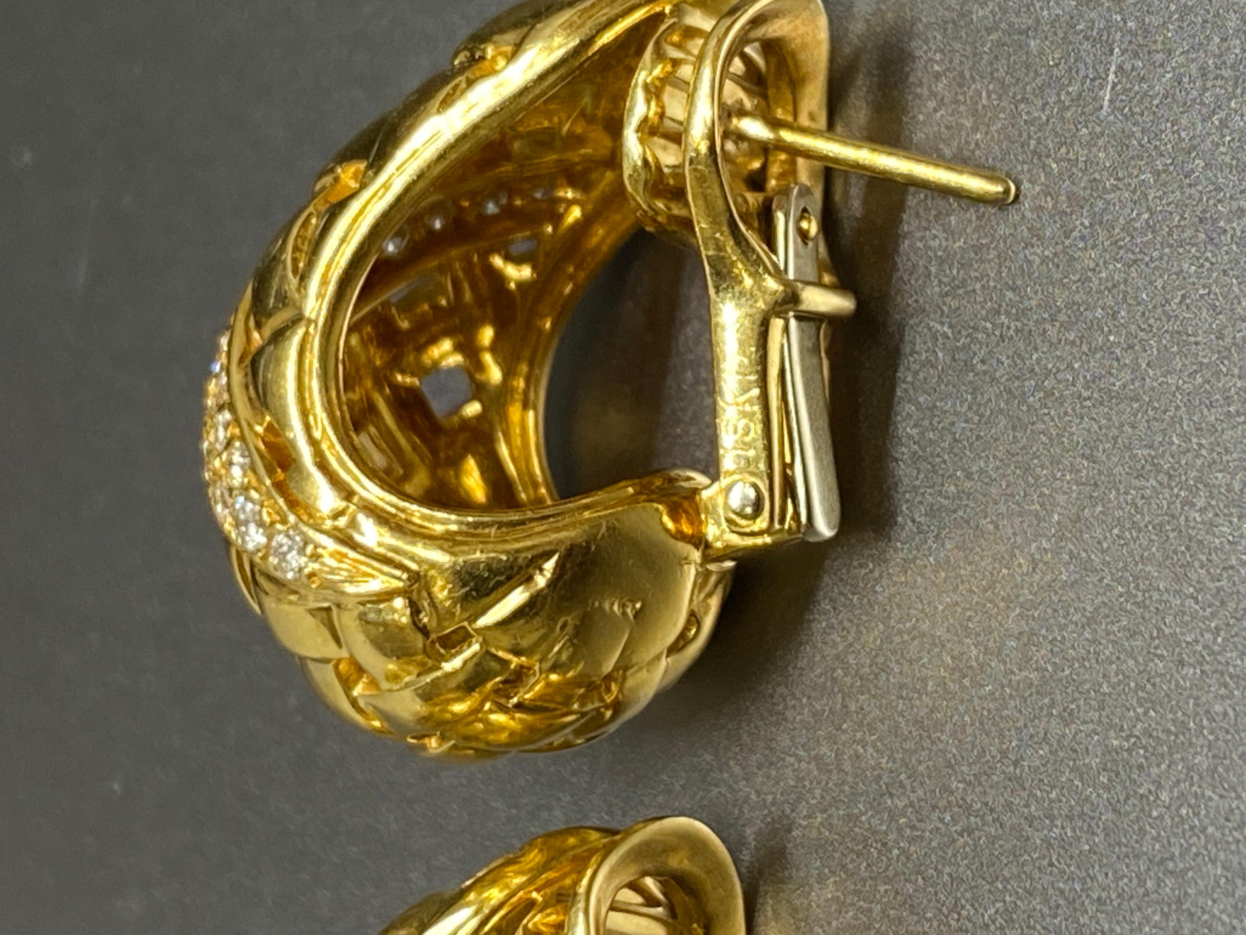 Vannerie Korbgeflecht-Ohrringe von Tiffany & Co, 18 Karat Gelbgold & Diamant, Vintage im Angebot 10
