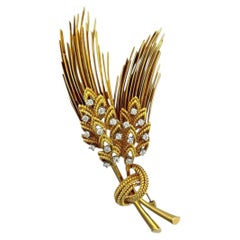 Vintage Tiffany & Co. 18K Yellow Gold Diamond Wheat Sheaf Brooch Pin