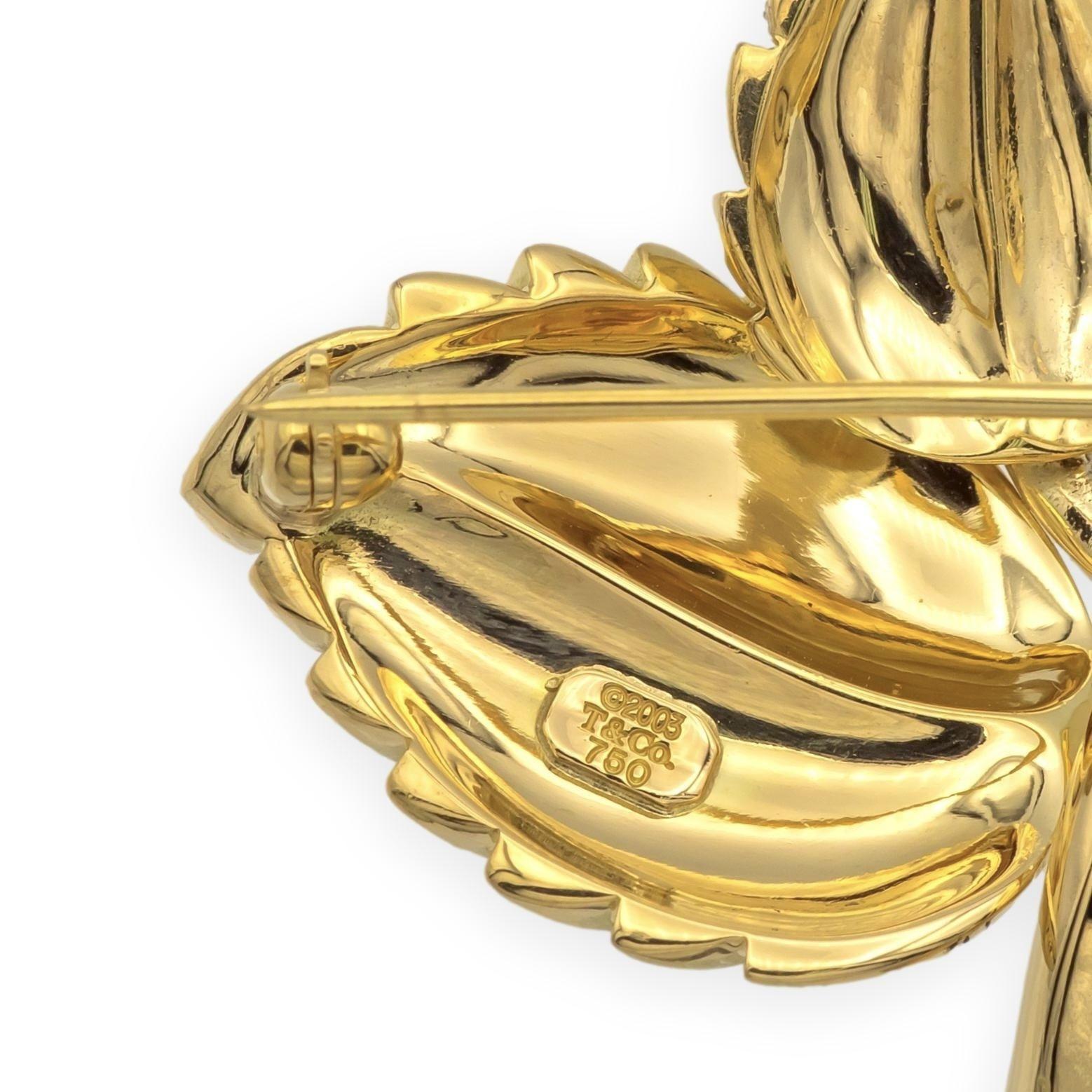 Vintage Tiffany & Co. Broche à double feuille en or jaune 18K avec accents de diamants en vente 2