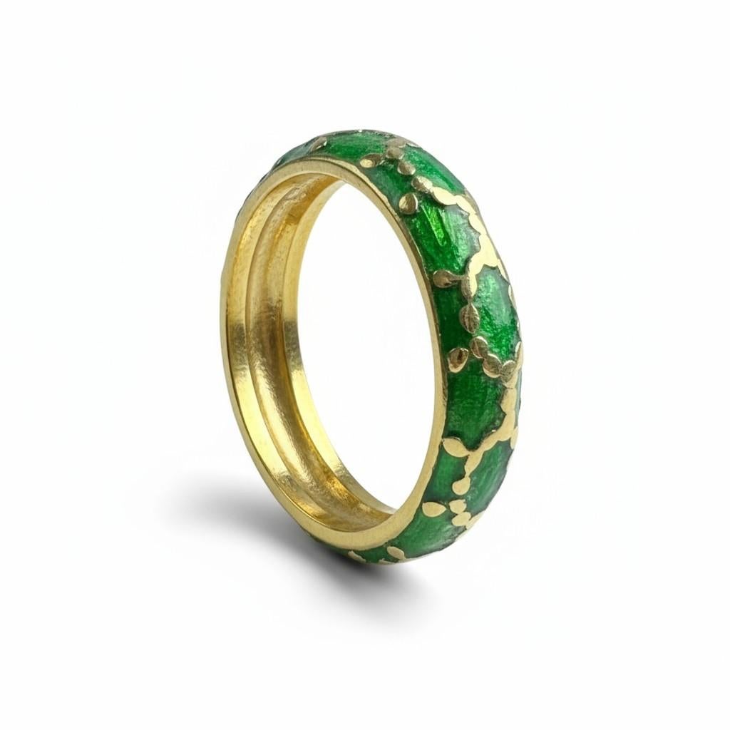 Vintage Tiffany & Co. Anello a fascia in oro giallo 18 carati e smalto verde in vendita 5