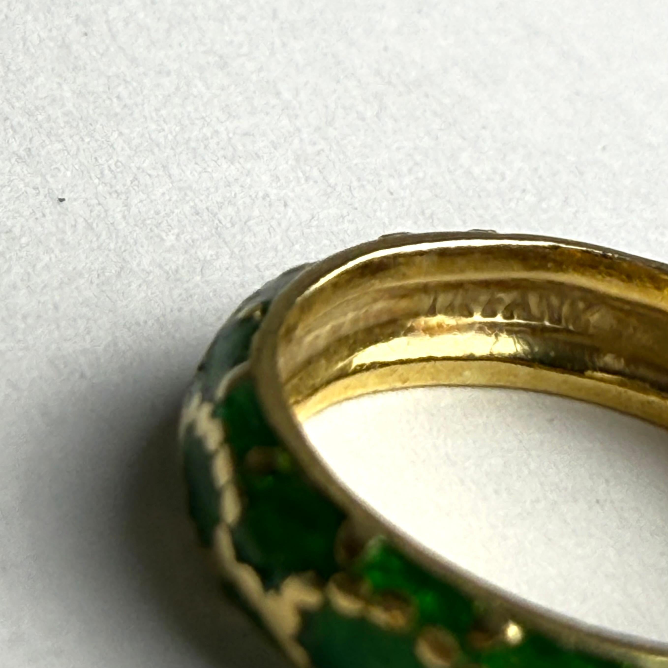 Vintage Tiffany & Co. Anello a fascia in oro giallo 18 carati e smalto verde in vendita 6