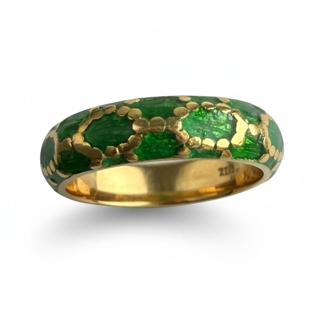 Vintage Tiffany & Co. Anello a fascia in oro giallo 18 carati e smalto verde in vendita 7