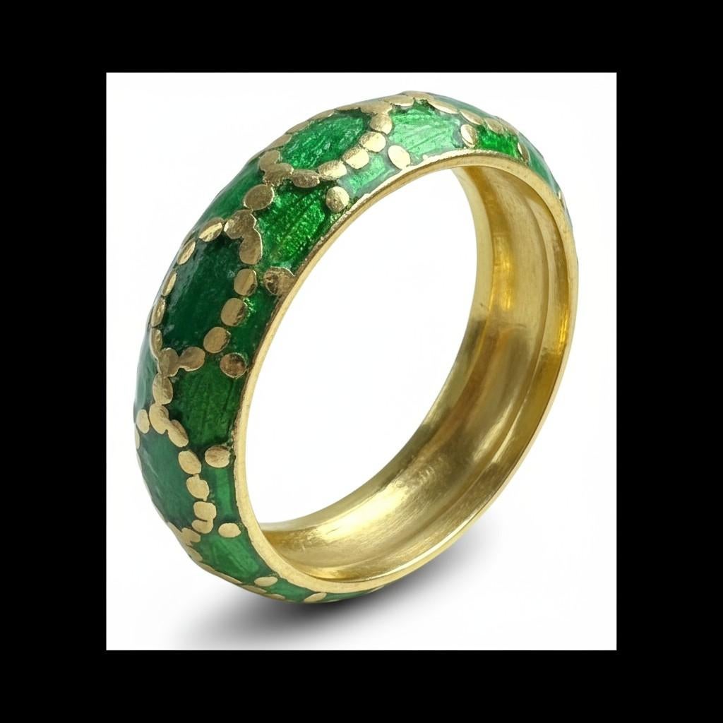 Donna Vintage Tiffany & Co. Anello a fascia in oro giallo 18 carati e smalto verde in vendita