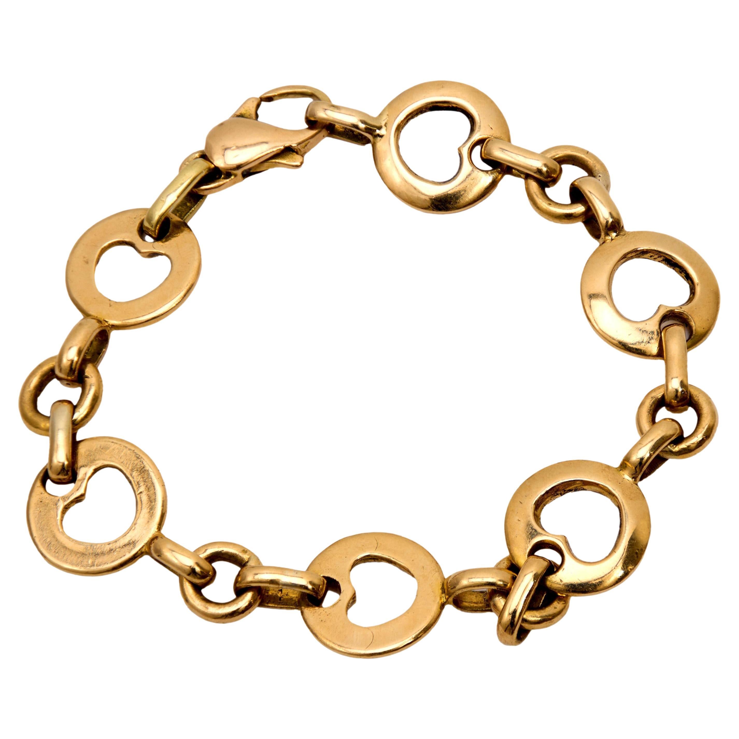 Vintage Tiffany & Co. 18k yellow gold heart chain bracelet For Sale