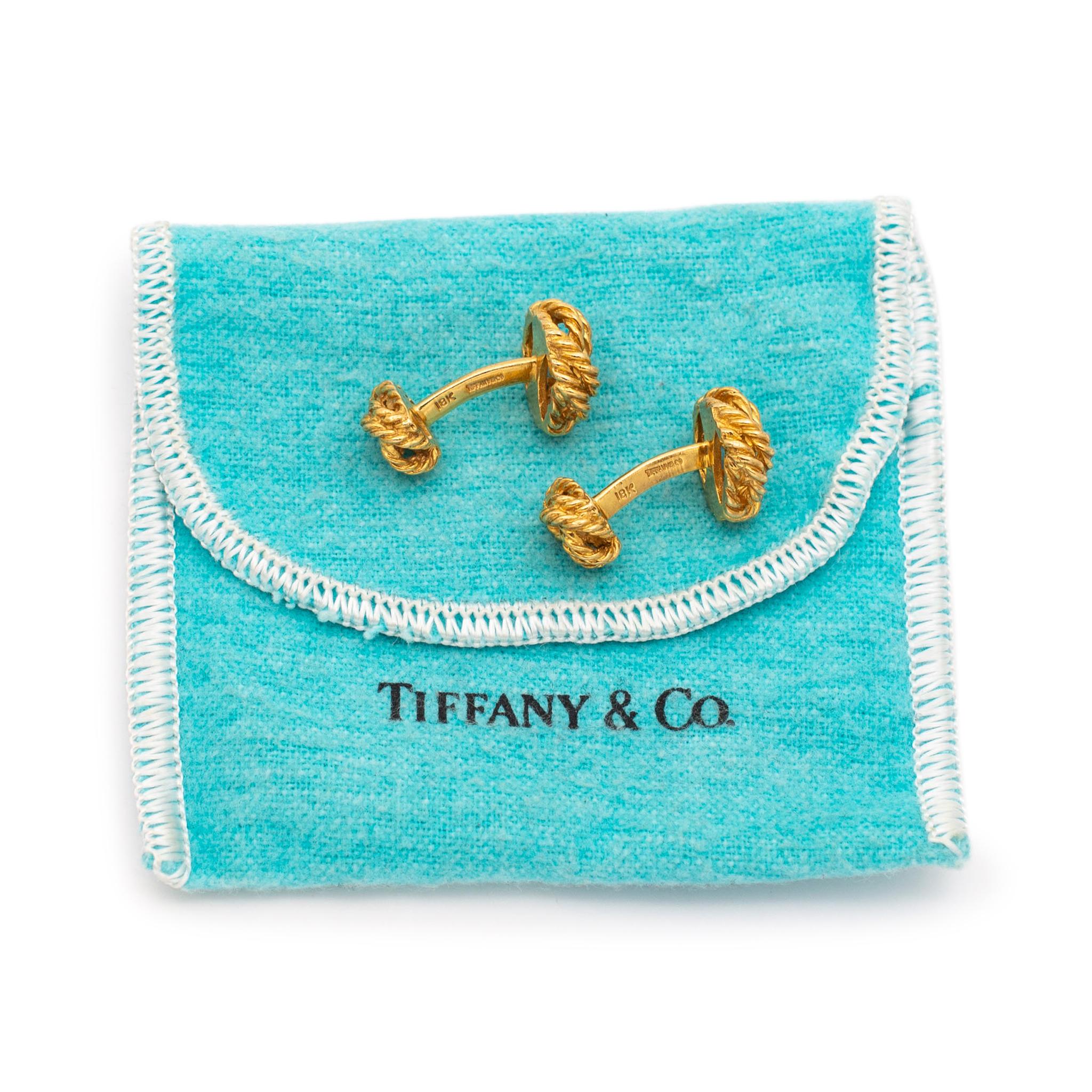 Women's or Men's Vintage Tiffany & Co. 18K Yellow Gold Knot Cufflinks