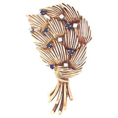 Vintage Tiffany & Co. 18k Yellow Gold Leaf Brooch with Sapphires and Diamonds