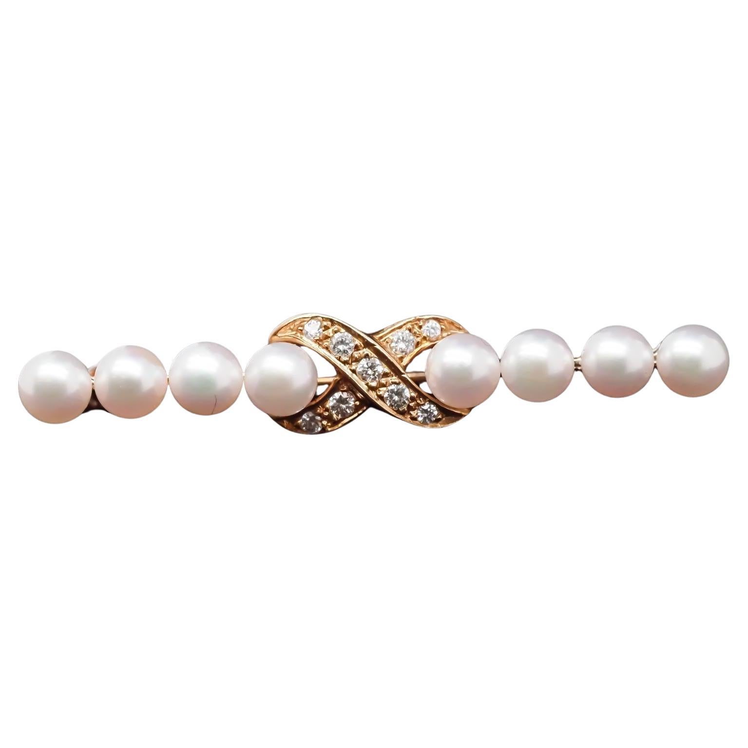 Vintage Tiffany & Co. 18K Yellow Gold Pearl and Diamond Brooch