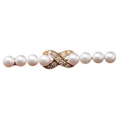 Vintage Tiffany & Co. 18K Yellow Gold Pearl and Diamond Brooch