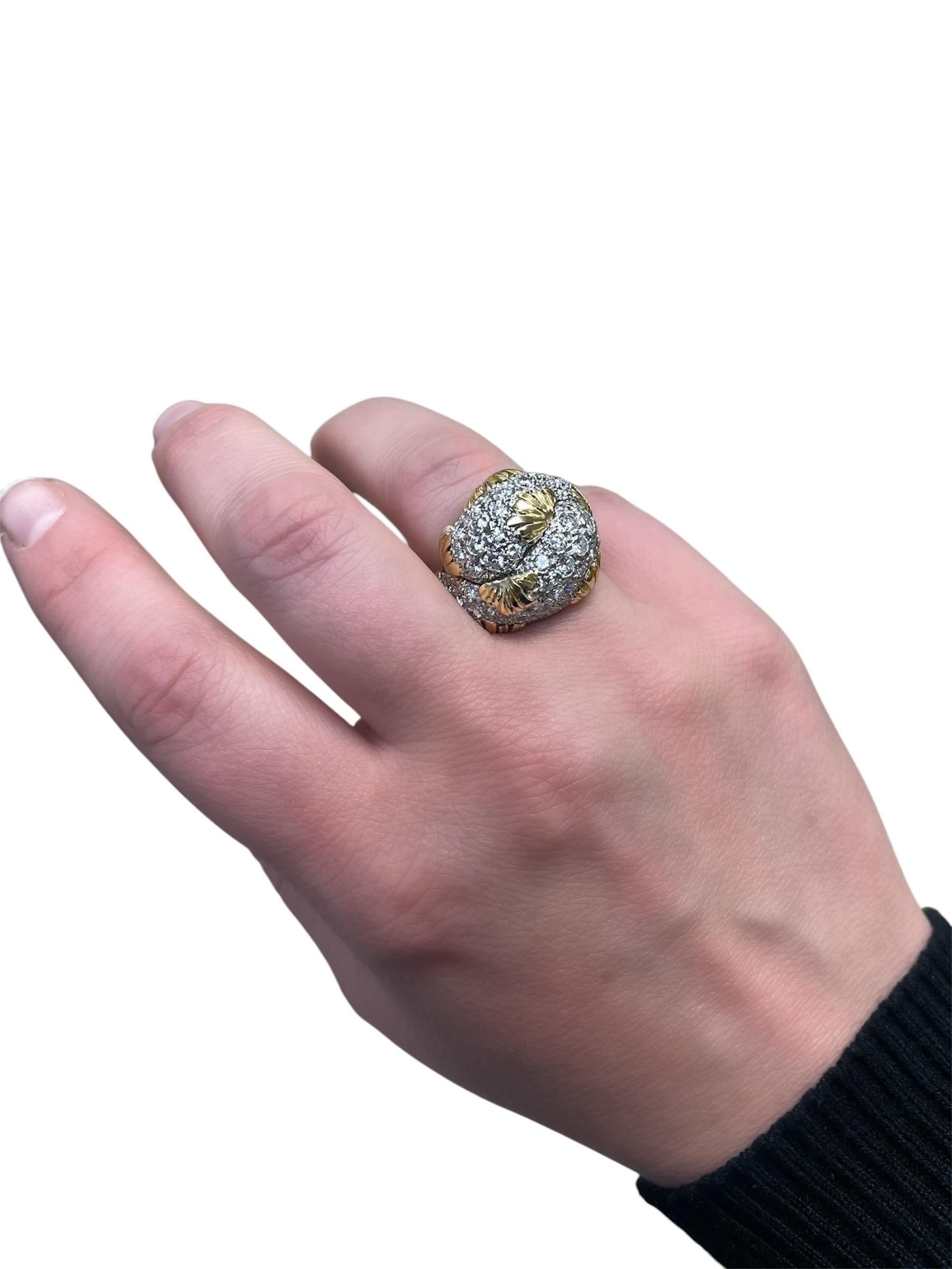 Vintage Tiffany & Co., Anillo Bypass de Oro Amarillo de 18 K, Platino y Diamantes Corte brillante en venta