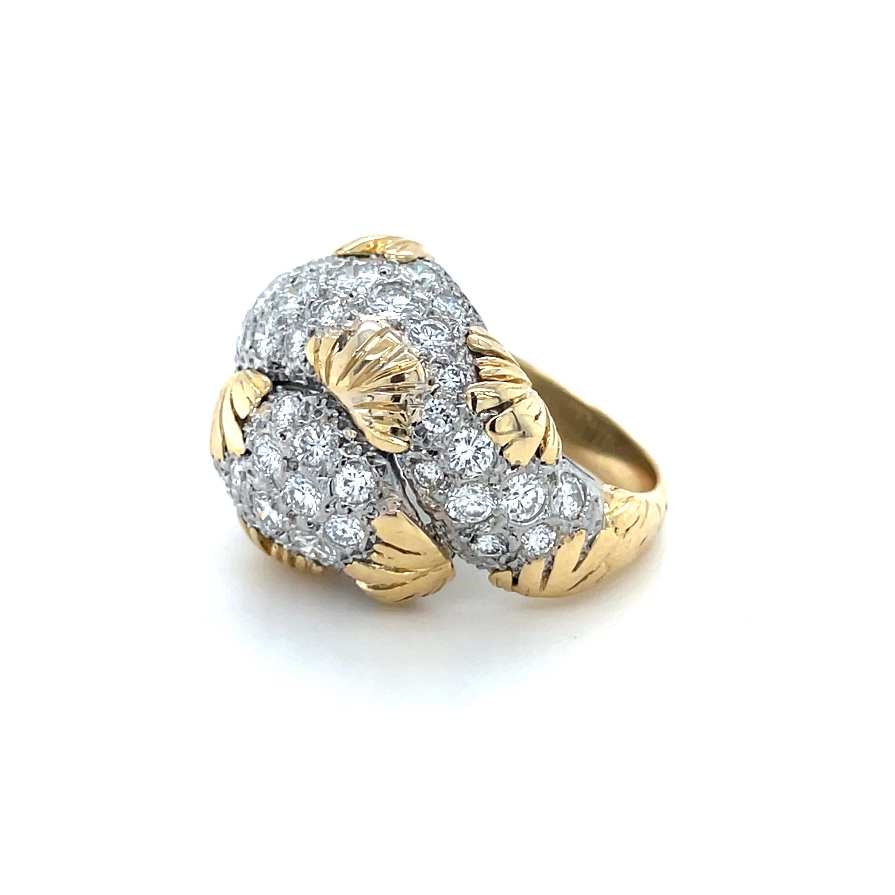 Vintage Tiffany & Co., Anillo Bypass de Oro Amarillo de 18 K, Platino y Diamantes en Excelente estado para la venta en Chicago, IL