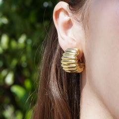 Vintage Tiffany & Co. 18k Yellow Gold Ribbed Huggie Earrings