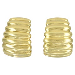 Vintage Tiffany & Co. 18k Yellow Gold Ribbed Huggie Earrings