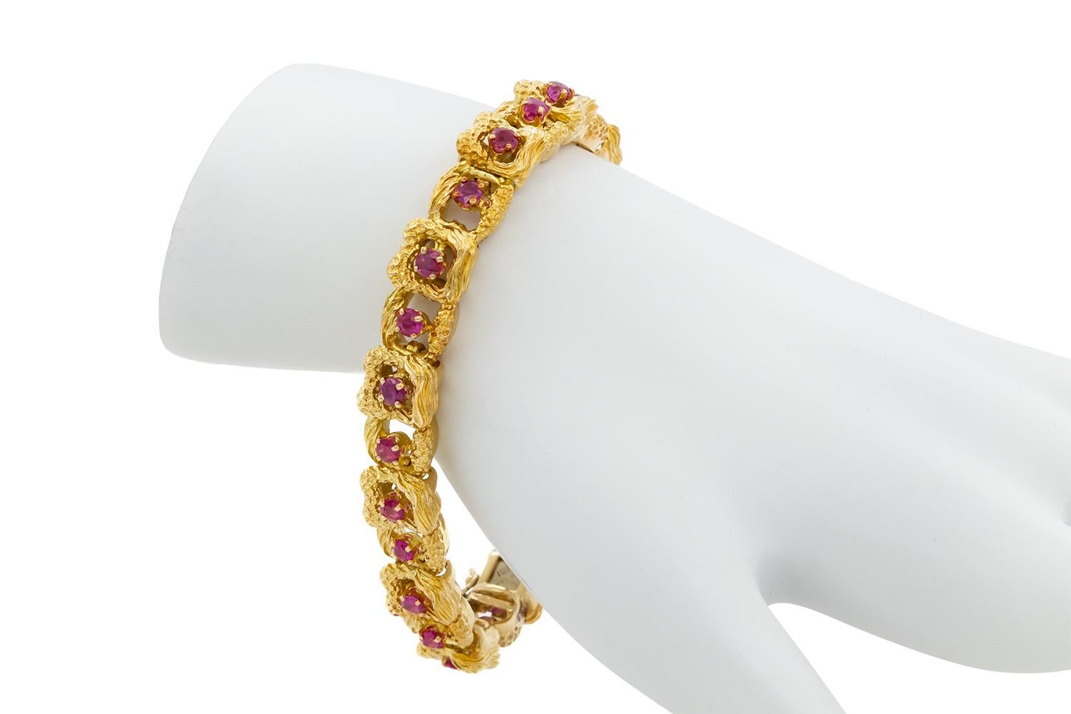 Vintage Tiffany & Co. 18k Yellow Gold & Ruby Link Bracelet 3