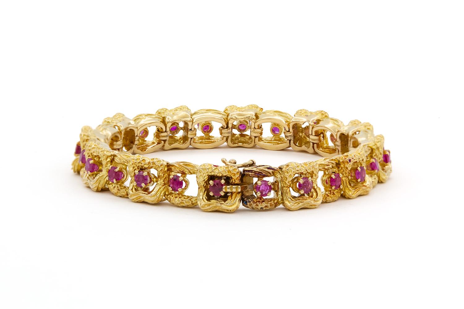 Contemporary Vintage Tiffany & Co. 18k Yellow Gold & Ruby Link Bracelet