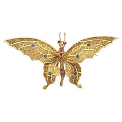 Vintage Tiffany & Co. 18K Yellow Gold, Sapphire and Ruby Butterfly Brooch
