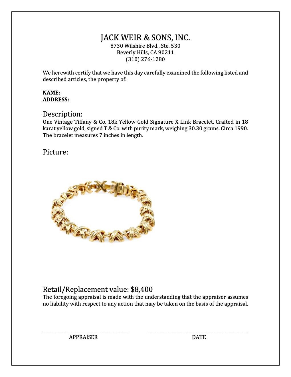 Vintage Tiffany & Co. 18k Yellow Gold Signature X Link Bracelet 1