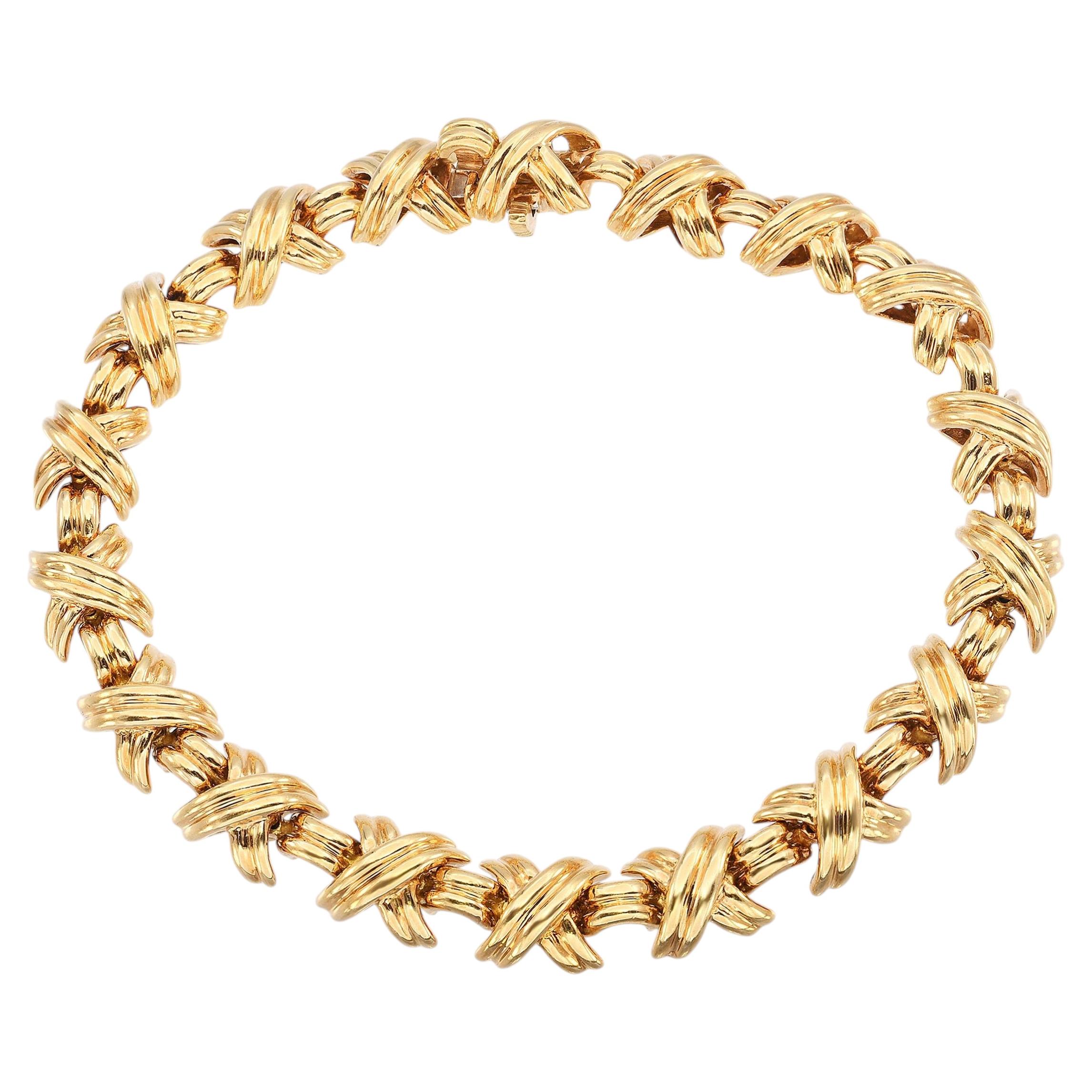 Vintage Tiffany & Co. 18k Yellow Gold Signature X Link Bracelet