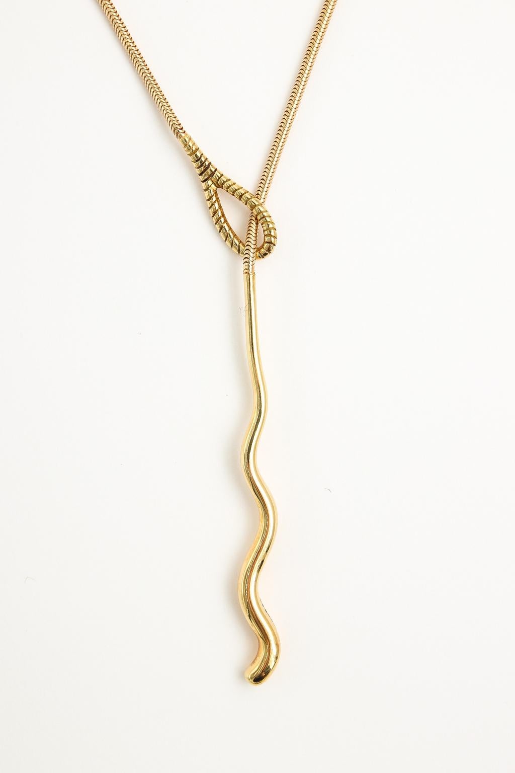 Contemporary Vintage Tiffany & Co. 18 Karat Yellow Gold Snake Chain Lariat Toggle Necklace