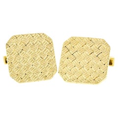 Vintage Tiffany & Co. 18k Yellow Gold Squared Woven Basket Pattern Cuff Links
