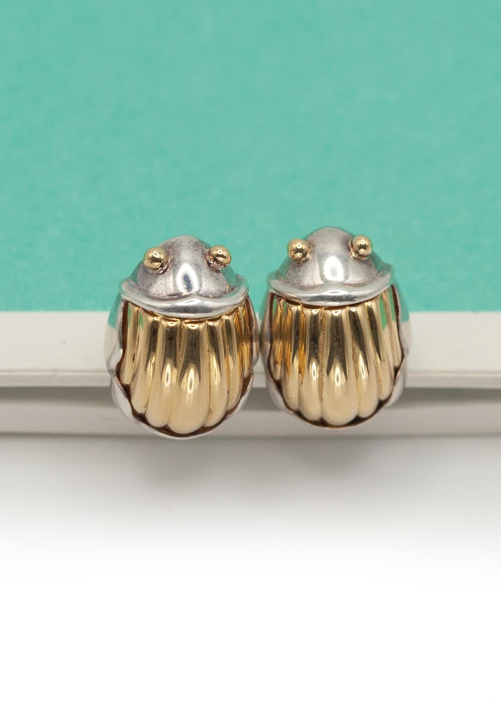 Women's 1993 Tiffany & Co. 18K Yellow Gold Sterling Scarab Earrings For Sale