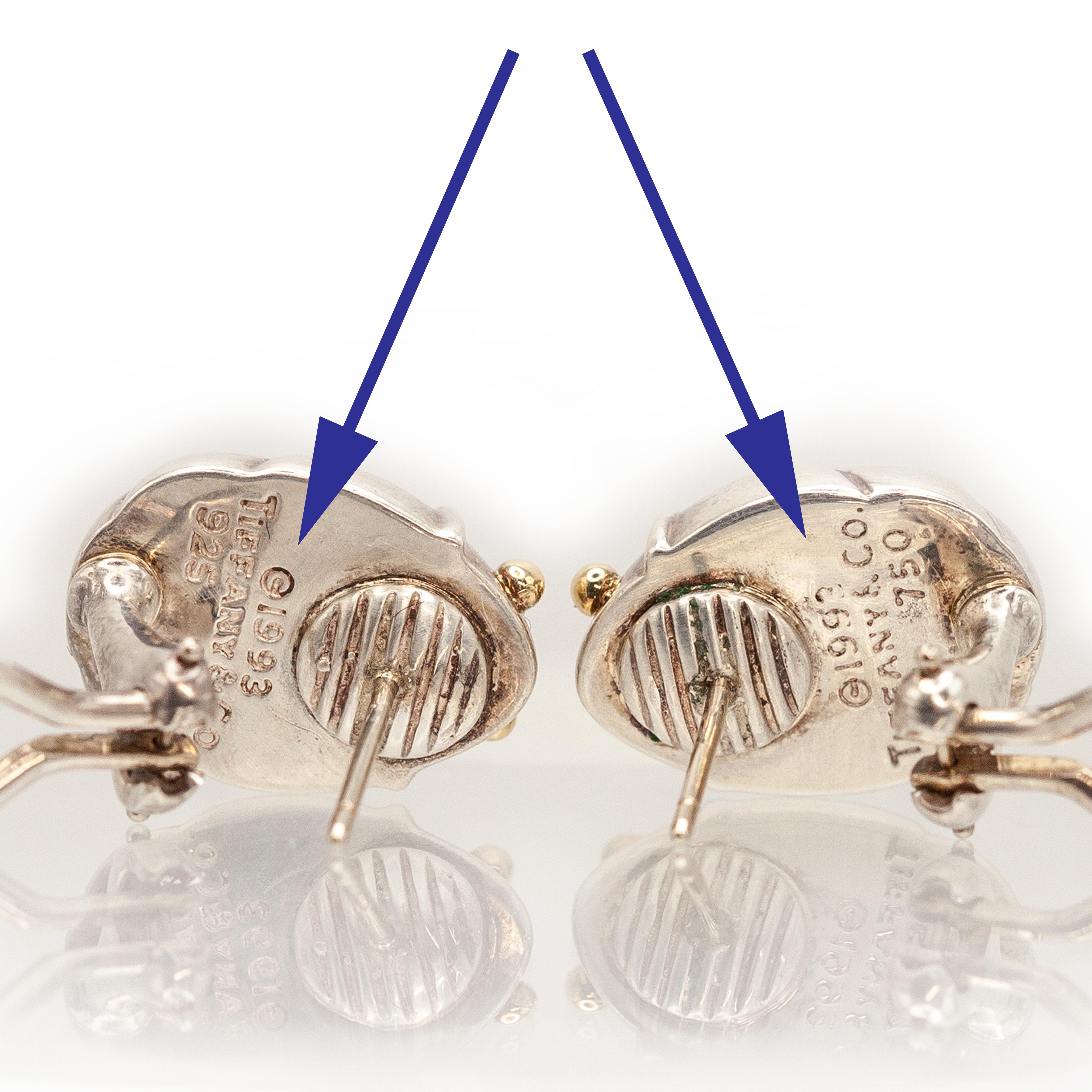 1993 Tiffany & Co. 18K Yellow Gold Sterling Scarab Earrings For Sale 1