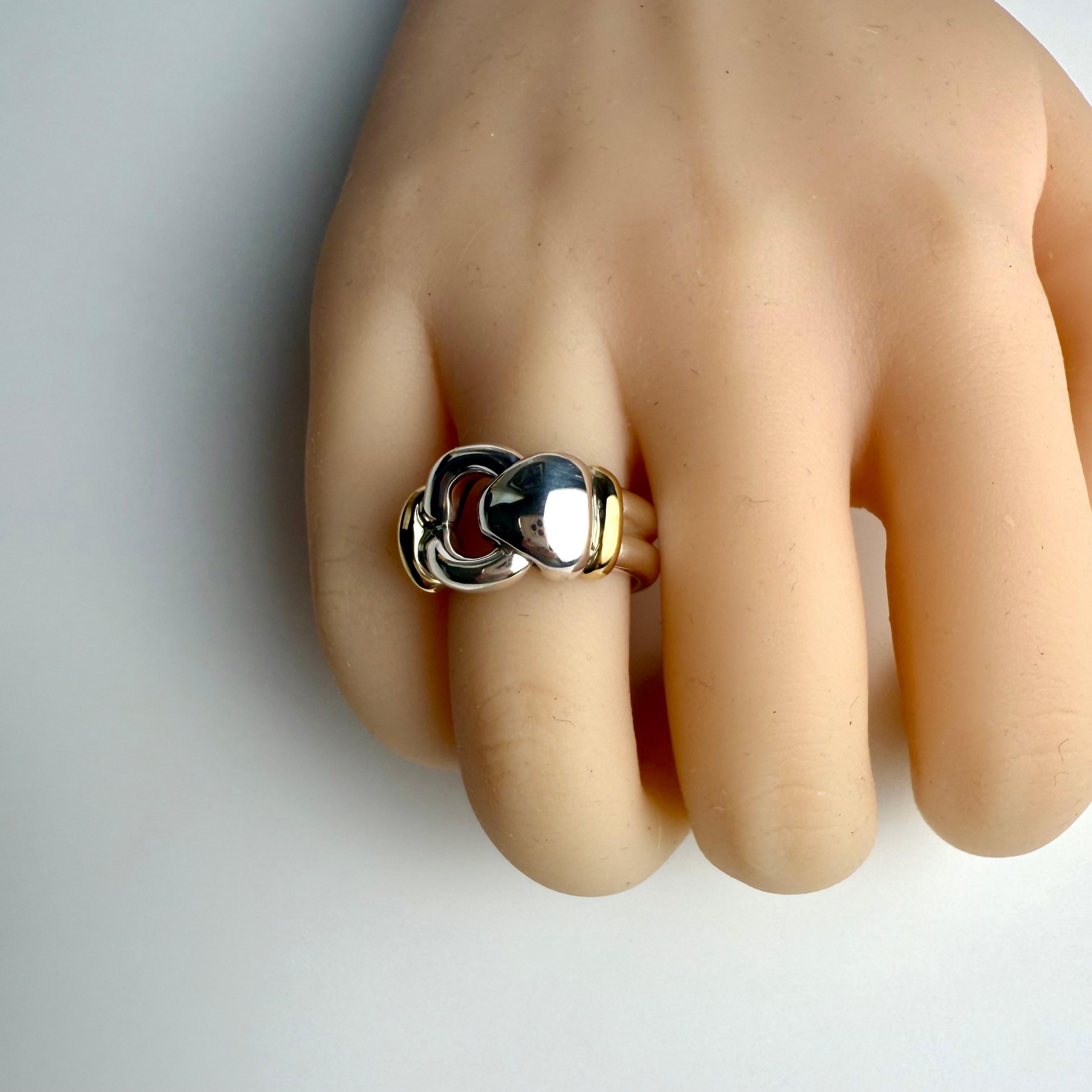 Modern Vintage Tiffany & Co. 18K Yellow Gold & Sterling Silver Buckle Ring Size 7 For Sale
