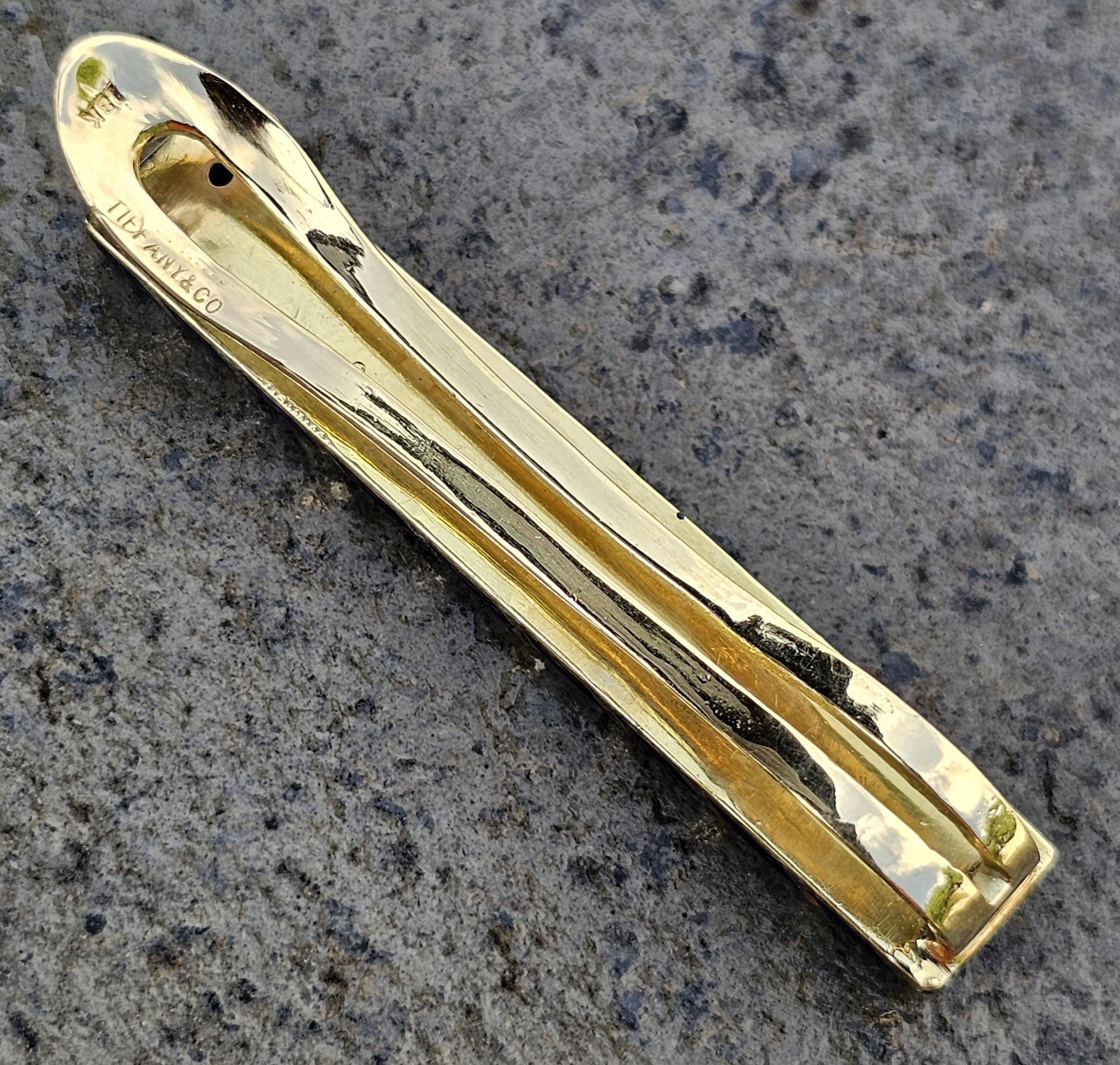 Uomo Vintage Tiffany & Co. 18k Yellow Gold Bar Cravatta Strisce di smalto blu 9,9g 1,75