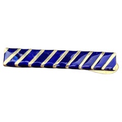 Vintage Tiffany & Co. 18k Yellow Gold Tie Bar Blue Enamel Stripes 9.9g 1.75"