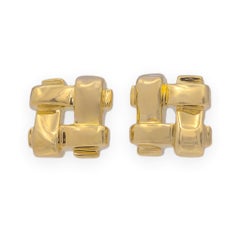 Vintage Tiffany & Co. 18K Yellow Gold Vannerie Basket Weave Stud Earrings 2002
