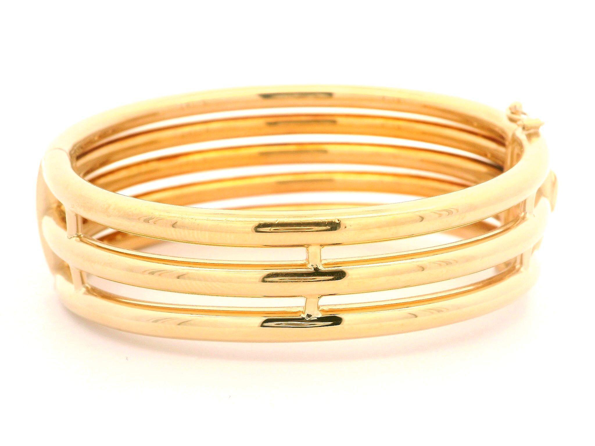 Vintage Tiffany & Co. 18k Yellow Gold Wide Stack Look Hinged Bangle Bracelet 6