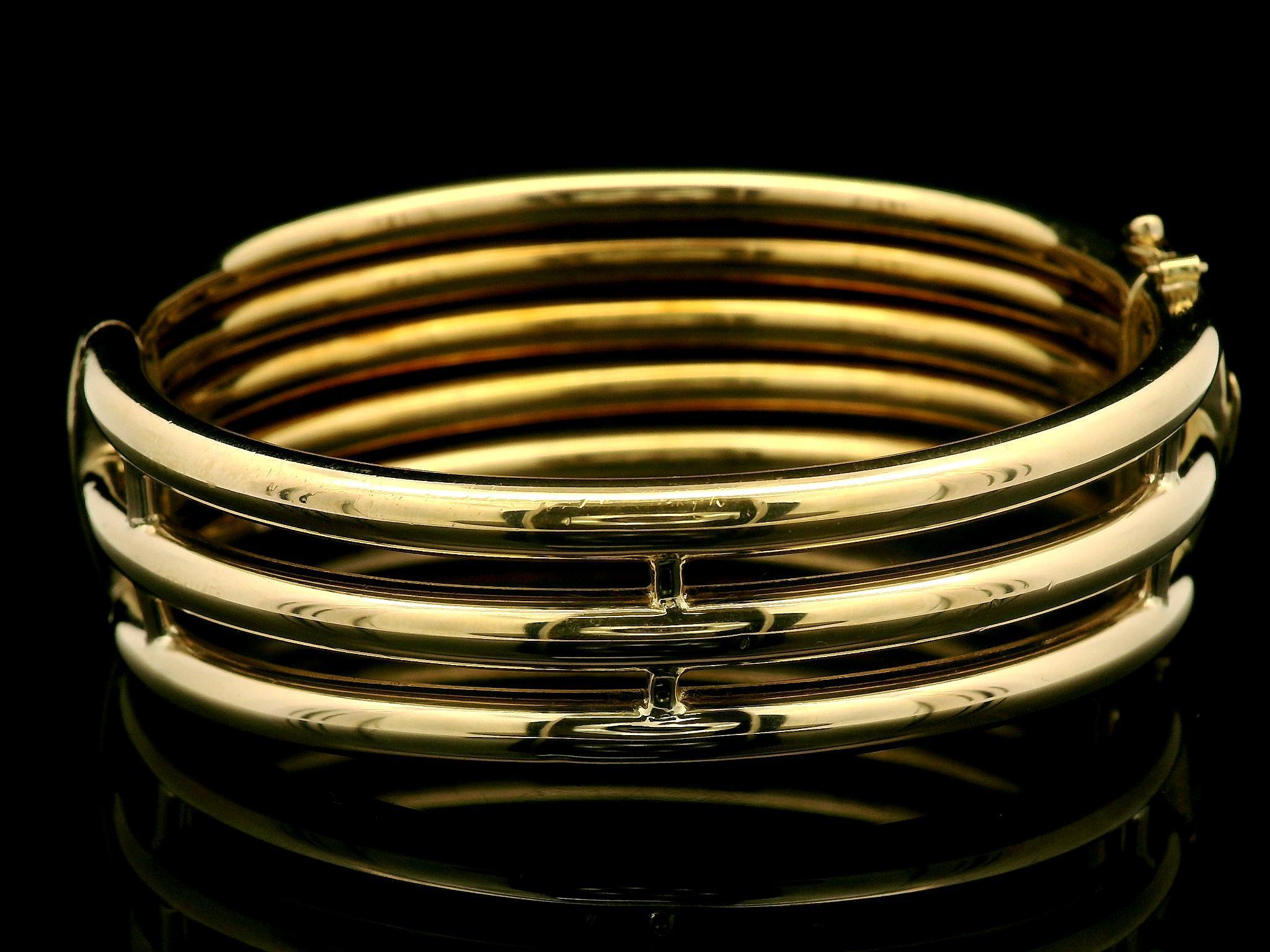 Vintage Tiffany & Co. 18k Yellow Gold Wide Stack Look Hinged Bangle Bracelet 7