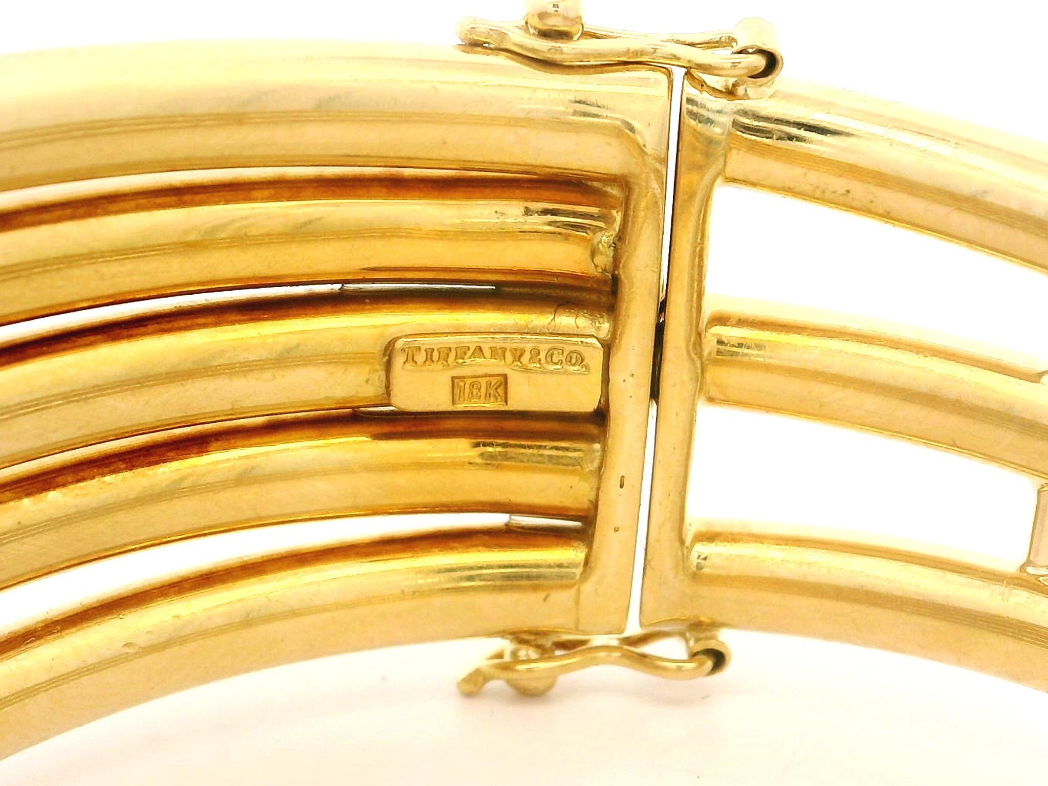 Vintage Tiffany & Co. 18k Yellow Gold Wide Stack Look Hinged Bangle Bracelet 9