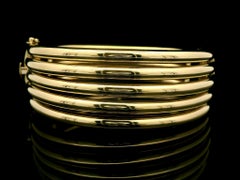 Vintage Tiffany & Co. 18k Yellow Gold Wide Stack Look Hinged Bangle Bracelet