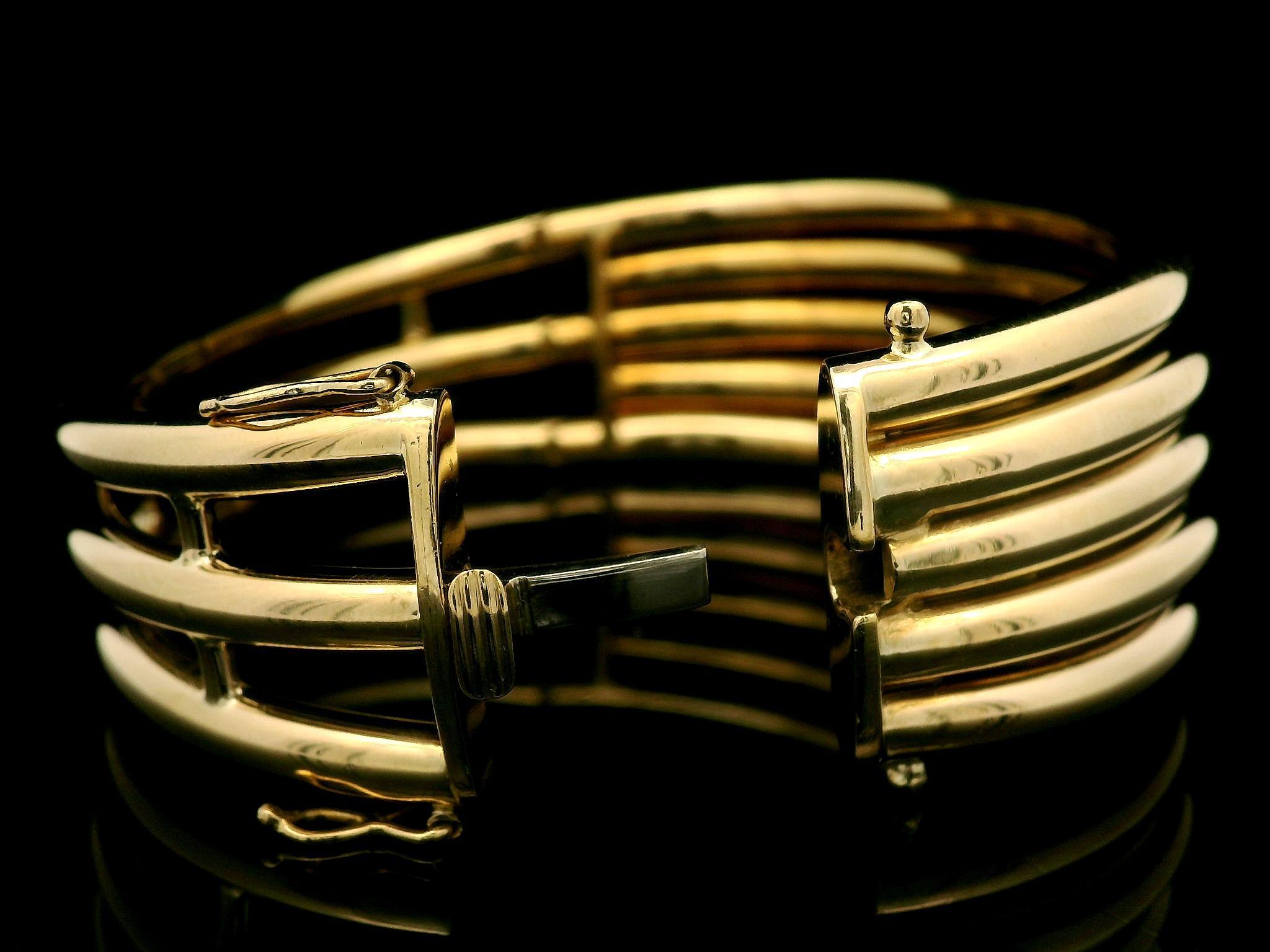 Women's Vintage Tiffany & Co. 18k Yellow Gold Wide Stack Look Hinged Bangle Bracelet