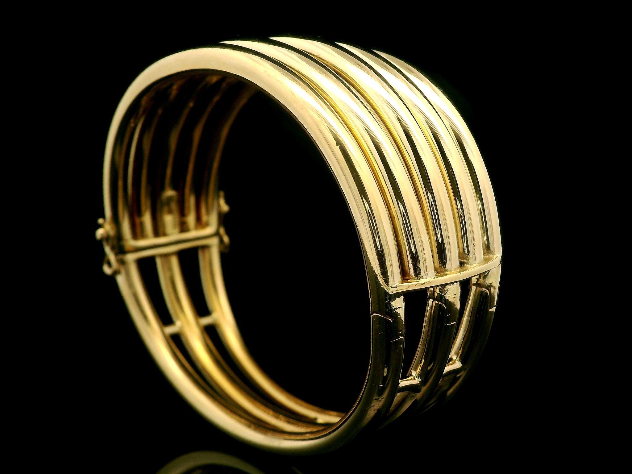 Vintage Tiffany & Co. 18k Yellow Gold Wide Stack Look Hinged Bangle Bracelet 2
