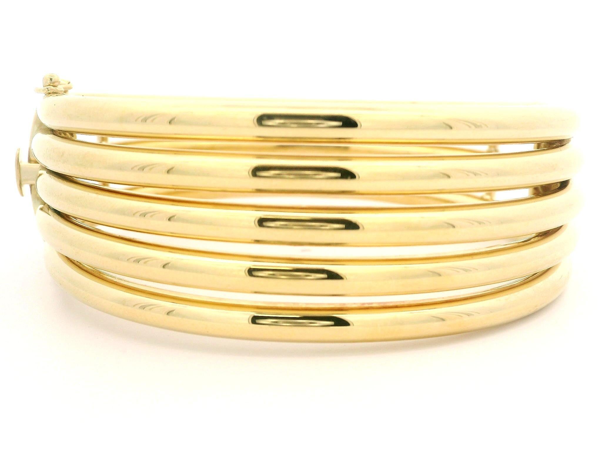 Vintage Tiffany & Co. 18k Yellow Gold Wide Stack Look Hinged Bangle Bracelet 3