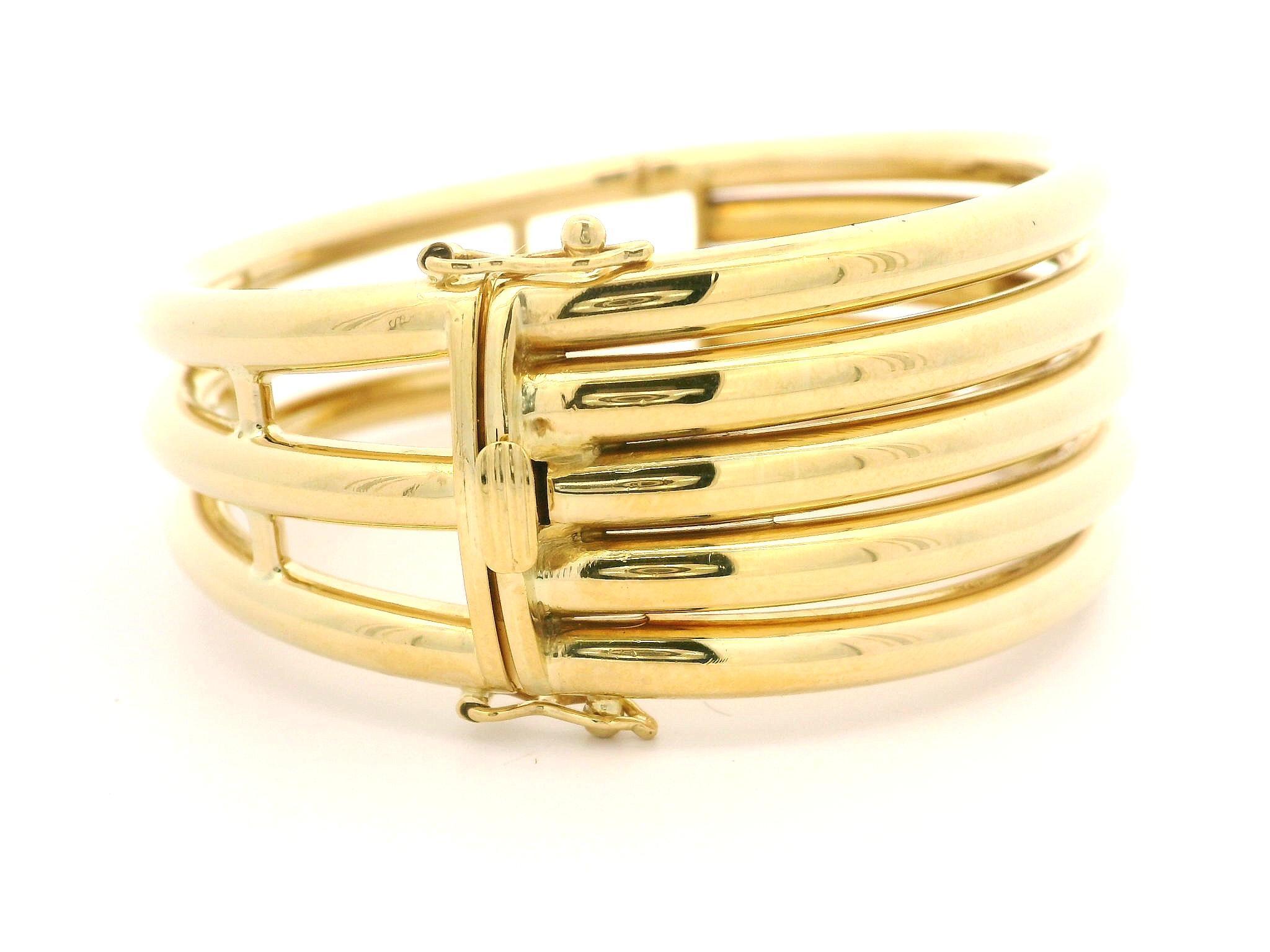 Vintage Tiffany & Co. 18k Yellow Gold Wide Stack Look Hinged Bangle Bracelet 4