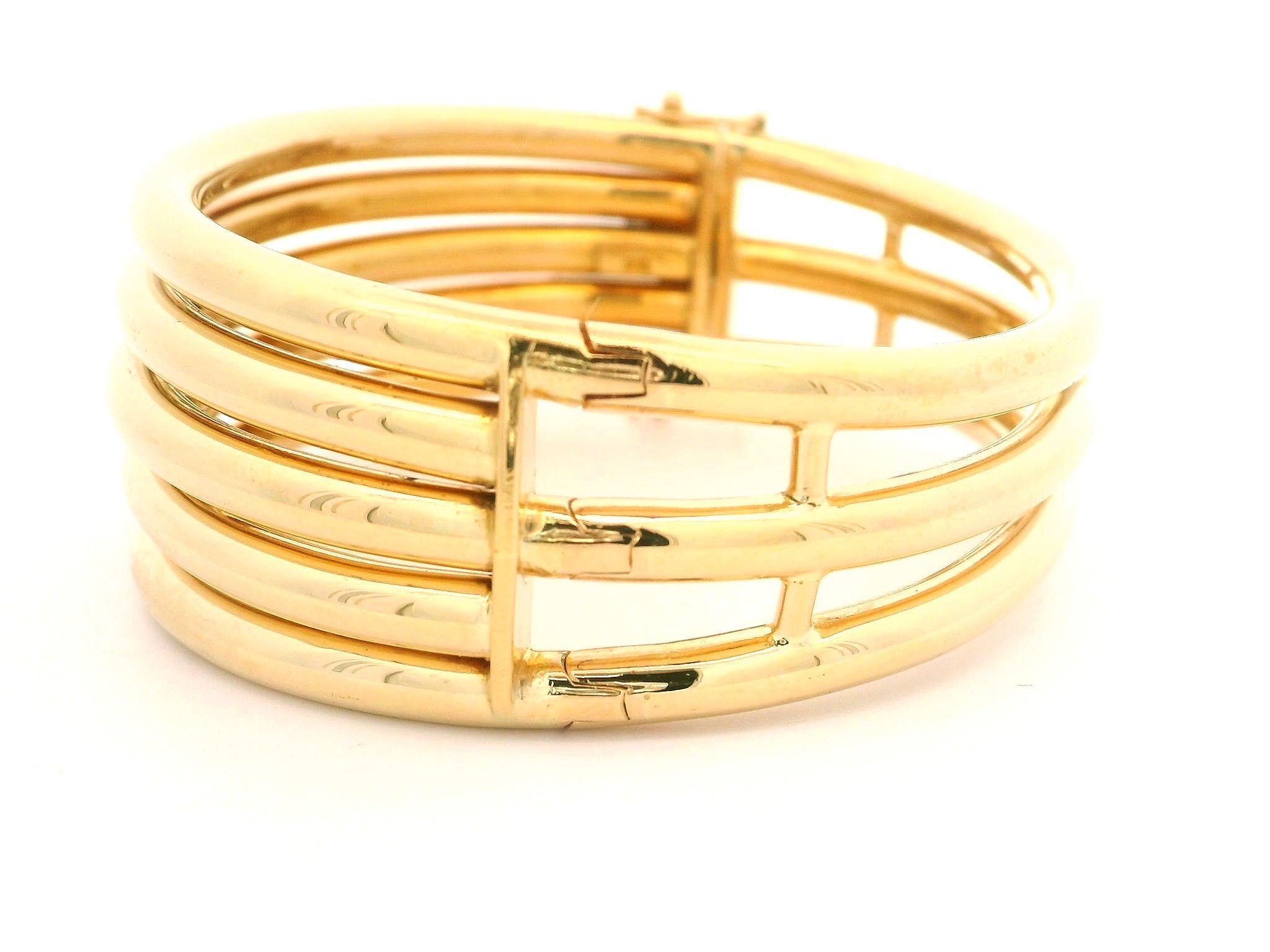 Vintage Tiffany & Co. 18k Yellow Gold Wide Stack Look Hinged Bangle Bracelet 5