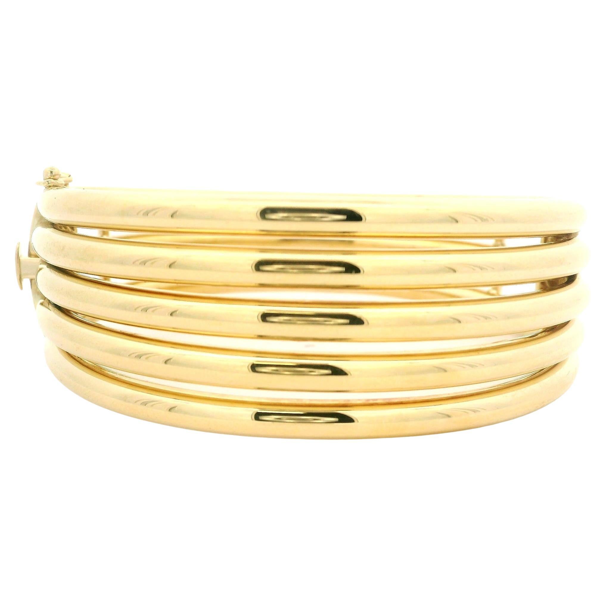 Vintage Tiffany & Co. 18k Yellow Gold Wide Stack Look Hinged Bangle Bracelet